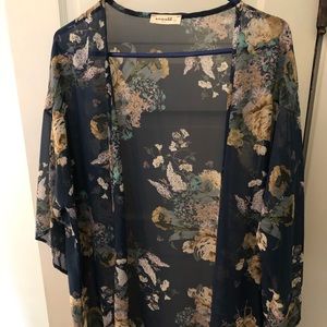 Navy blue floral kimono